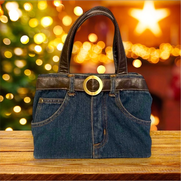 Handbags - Super cute upcycled jeans made into a purse.  Vegan leather belt/handles